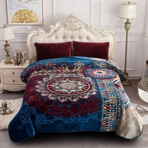JML Fleece Blanket King Size, Heavy Korean Mink Blanket 85 X 95 Inches- 9 Lbs, Single Ply, Soft and Warm, Thick Raschel Printed Mink Blanket for Autumn,Winter,Bed,Home,Gifts,Blue