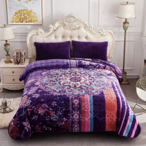 JML Fleece Blanket King Size, Heavy Korean Mink Blanket 85 X 95 Inches- 9 Lbs, Single Ply, Soft and Warm, Thick Raschel Printed Mink Blanket for Autumn,Winter,Bed,Home,Gifts,Purple&Blue