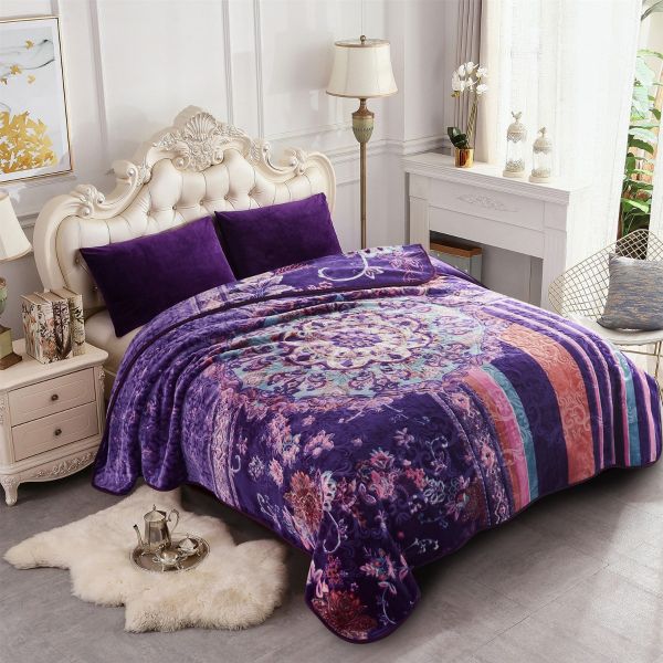 JML Fleece Blanket King Size, Heavy Korean Mink Blanket 85 X 95 Inches- 9 Lbs, Single Ply, Soft and Warm, Thick Raschel Printed Mink Blanket for Autumn,Winter,Bed,Home,Gifts,Purple&Blue