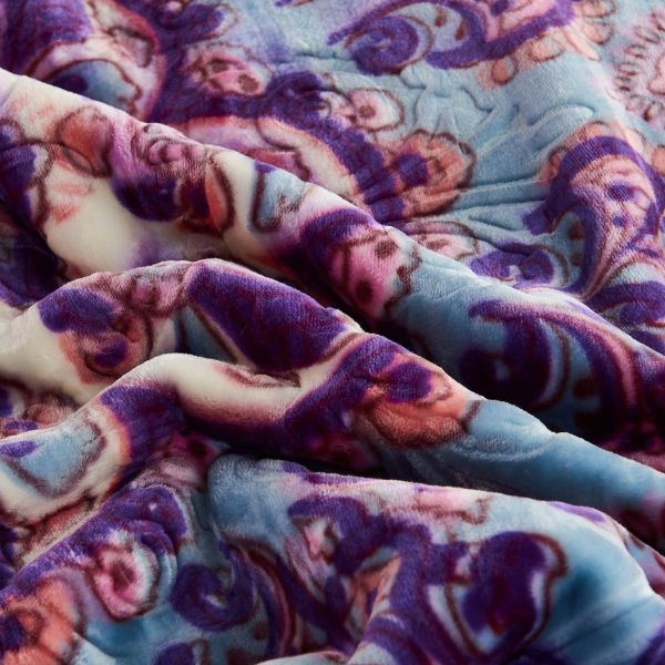 JML Fleece Blanket King Size, Heavy Korean Mink Blanket 85 X 95 Inches- 9 Lbs, Single Ply, Soft and Warm, Thick Raschel Printed Mink Blanket for Autumn,Winter,Bed,Home,Gifts,Purple&Blue