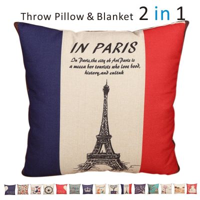 Fasisa Throw Pillow for Sofa & Blanket 2 in 1, Textured Decorative Square Pillow Case with Insert 18"x18" Used as Throw Blanket, Eiffel tower