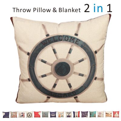 Fasisa Throw Pillow for Sofa & Blanket 2 in 1, Textured Decorative Square Pillow Case with Insert 18"x18" Used as Throw Blanket, Helm