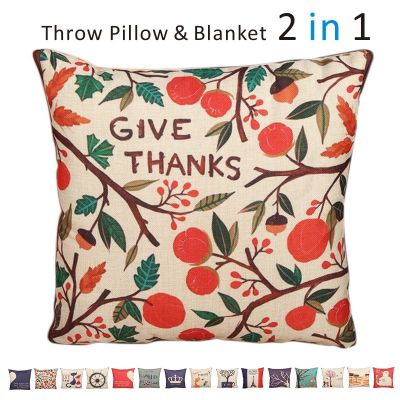 Fasisa Throw Pillow for Sofa & Blanket 2 in 1, Textured Decorative Square Pillow Case with Insert 18"x18" Used as Throw Blanket, Give Thanks