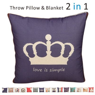 Fasisa Throw Pillow for Sofa & Blanket 2 in 1, Textured Decorative Square Pillow Case with Insert 18"x18" Used as Throw Blanket, Crown