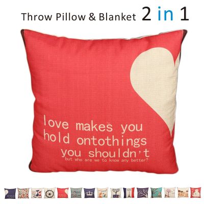 Fasisa Throw Pillow for Sofa & Blanket 2 in 1, Textured Decorative Square Pillow Case with Insert 18"x18" Used as Throw Blanket, Heart red