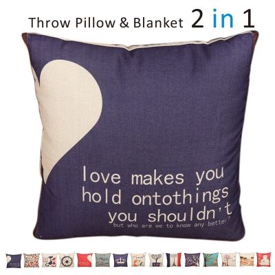 Fasisa Throw Pillow for Sofa & Blanket 2 in 1, Textured Decorative Square Pillow Case with Insert 18"x18" Used as Throw Blanket, Heart blue