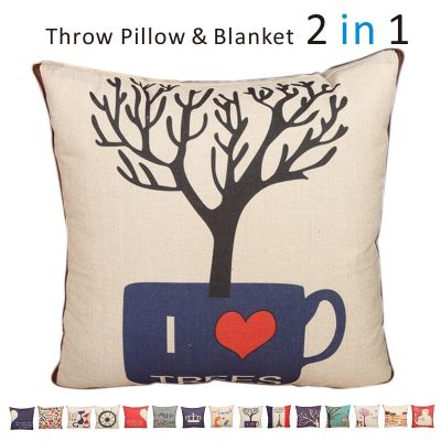 Fasisa Throw Pillow for Sofa & Blanket 2 in 1, Textured Decorative Square Pillow Case with Insert 18"x18" Used as Throw Blanket, Lucky Tree