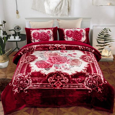 JML Sherpa Flannel Blanket, 3-Piece Fleece Blanket King with Pillow Shams, Burgundy