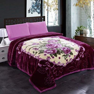 JML Fleece Blanket, Plush Blanket King Size 85" x 93", 10 Pounds Heavy Korean Style Mink Blanket - Silky Soft and Warm, 2 Ply A&B Printed Raschel Bed Blanket, Purple Flower