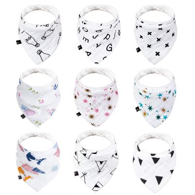 JML Drool Bibs, Baby Bandana Drool Bibs - Unsex 9 Pack Baby Bibs for Teething and Drooling, 100% Cotton Muslin, Soft, Absorbent Bib Set