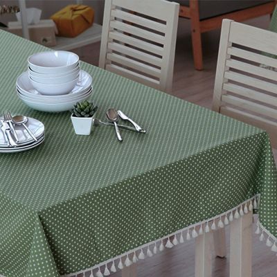 Fasisa Cotton Tablecloth - 60x120", Seats 10 to 12 People - Rectangle / Oblong, Polyester Blended, Wrinkle Resistant, Machine Washable Table Cloth with Tassel Fringe , Dot Green
