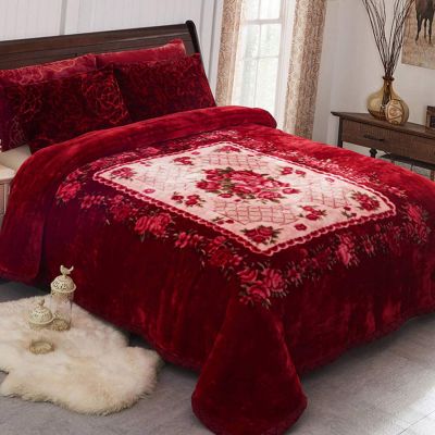 JML Fleece Blanket, Plush Blanket King Size 85" x 93", 10 Pounds Heavy Korean Style Mink Blanket - Silky Soft and Warm, 2 Ply A&B Printed Raschel Bed Blanket, Red Rose