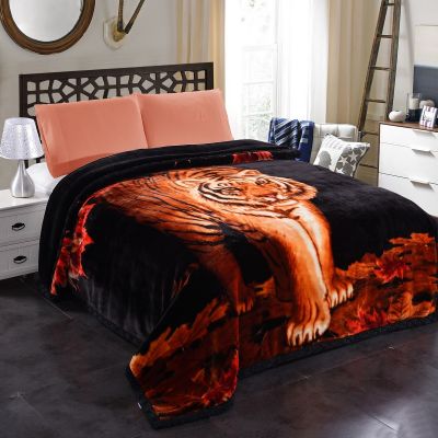 JML 10 Pounds Heavy Plush Soft Blankets for Winter, Korean Style Mink Velvet Fleece Blanket – 2 Ply A&B Printed Raschel Bed Blanket 85" x 93" (Tigers)