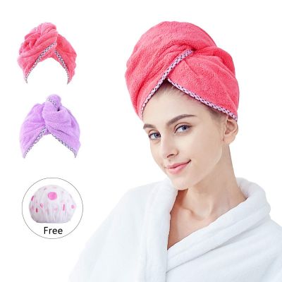 Hair Towel Wrap, Quick Dryer by Monarca, Pack of 2 Plush Soft Fleece Magic Hair Turban Wrap for Bath Spa Hot Tubs and Makeup ( Hot Pink, Purple)