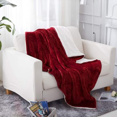 JML Throw Blanket, Sherpa Throw Blanket for Couch, Plush Soft Warm, Reversible Plush Fleece Bed Couch Blanket (Burgundy)