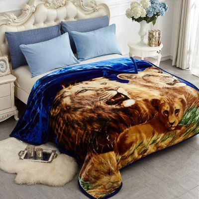 Heavy Korean Mink Fleece Blanket – 2 Ply Reversible 520GSM Silky Soft Plush Warm Blanket for Autumn Winter, Lion/Dolphin