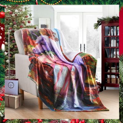 JML Flannel Throw Blanket, Christmas Holiday Printed Throw Blanket - Plush Soft Lightweight Cozy Throw Blanket for Couch Sofa Bed Decor 50 x 60 inches-Printed Unicorn