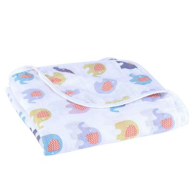Baby Cotton Muslin Swaddle Blankets - 100% Cotton 4 Layer Super Soft & Breathable Receiving Blankets, 44 x 44 inch (Elephant)