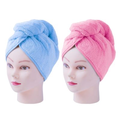 Hair Towel Wrap, Quick Dryer by Monarca, Pack of 2 Plush Soft Fleece Magic Hair Turban Wrap for Bath Spa Hot Tubs and Makeup ( pink,blue)