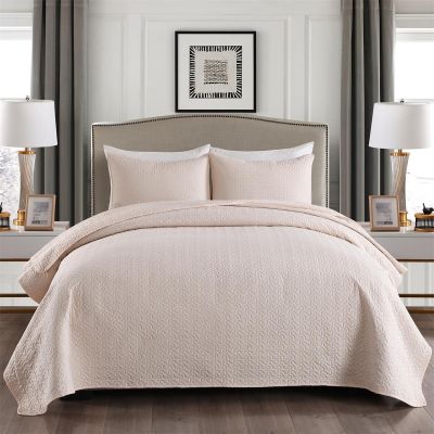 JML Quilt Set 3-Piece Bedspread Coverlet with Shams Soft Brushed Microfiber, Lightweight Hypoallergenic All-Season Quilt Bedding (92" x 104", Ecru)