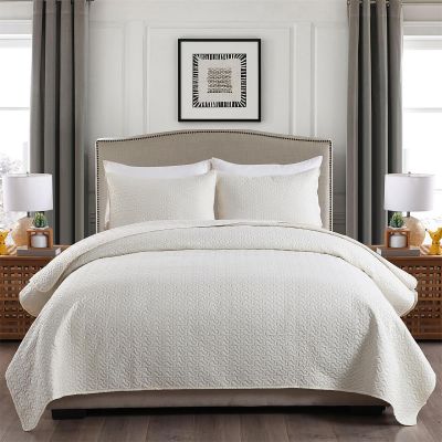 JML Quilt Set, 3 Piece Reversible Quilt Set - Patchwork Quilt - Soft Microfiber Lightweight Coverlet Bedspread for All Season - Light Grey (Includes 1 Quilt, 2 Shams)