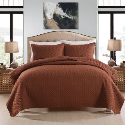 JML Quilt Set 3-Piece Bedspread Coverlet with Shams - Soft Brushed Microfiber, Lightweight Hypoallergenic All-Season Quilt Bedding (Mocha Bisque)