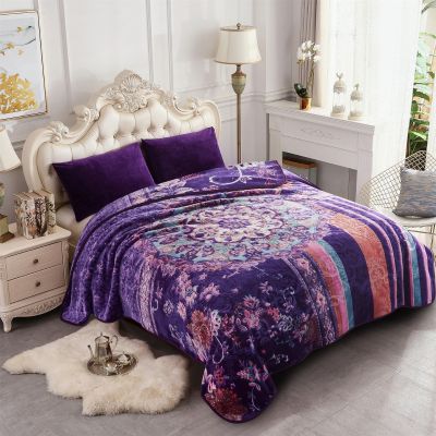 JML Fleece Blanket King Size, Heavy Korean Mink Blanket 85 X 95 Inches- 9 Lbs, Single Ply, Soft and Warm, Thick Raschel Printed Mink Blanket for Autumn,Winter,Bed,Home,Gifts,Purple&Blue